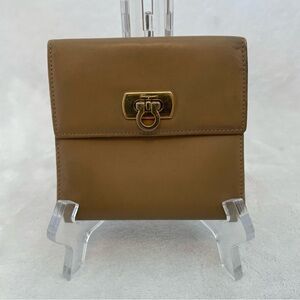 Salvatore Ferragamo Brown Leather Wallet with Gold Kiss Lock Clasp